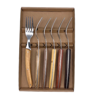 Coffret de 6 fourchettes Le Thiers avec manche en bois assortis.