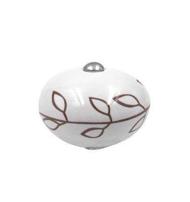 Poignée de cocotte Boule Céramique Blanche à fleurs marrons – Cookut