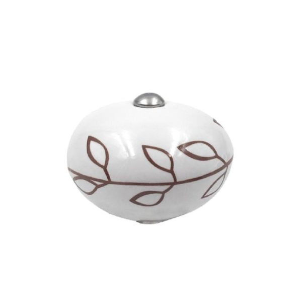 Poignée de cocotte Boule Céramique Blanche à fleurs marrons – Cookut