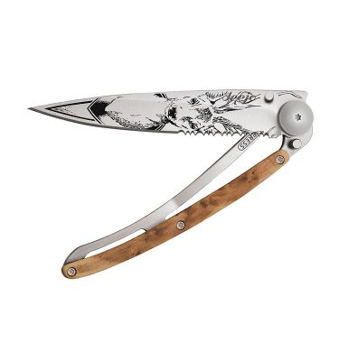 Couteau Cerf titane bois genévrier - Deejo Serrated