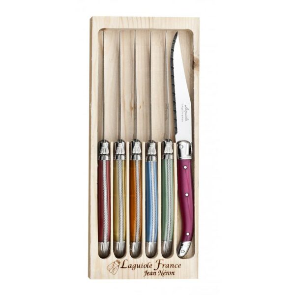 Coffret de 6 couteaux de table Laguiole gastronome multicolores La Fourmi – Jean Néron