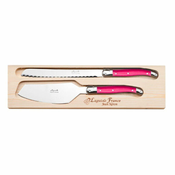 Coffret duo laguiole couteau à pain et pelle à tarte rose La Fourmi – Jean Néron