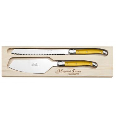 Coffret duo laguiole couteau à pain et pelle à tarte jaune La Fourmi – Jean Néron