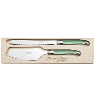 Coffret duo laguiole couteau à pain et pelle à tarte vert La Fourmi – Jean Néron