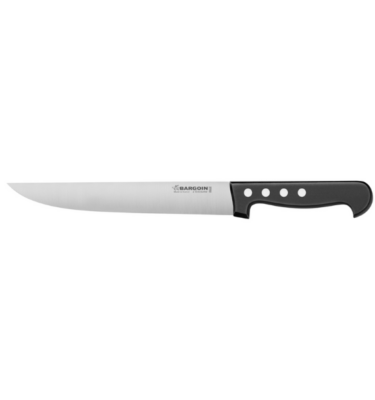 Couteau de boucher 25 cm forgé avec un manche en POM noir 3 rivets. Sa lame est en acier inoxydable X50CrMoV15.