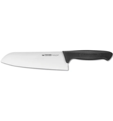 Couteau Santoku 18 cm Fisher. Lame en acier inoxydable Nitrocut NCV50, il est idéal pour trancher, découper et hâcher avec précision. Le manche est en polypropylène (PP) renforcé en fibre.