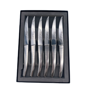 Coffret de 6 couteaux Le Thiers tout inox finition mat, lame finement microdentées