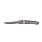 Couteau pliant le Thiers lame 12cm en acier inoxydable 12C27 avec manche en bois de bouleau insertion en corne. Guillochage sur dos de lame fait main.