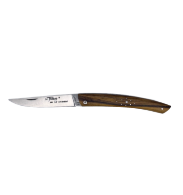 Couteau Pliant lame inoxydable acier 12C27 11cm, manche pistachier guilloché à la main.