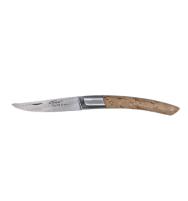 Couteau pliant Le Thiers Manche en bois de bouleau, lame en acier inoxydable 12C27 de 12cm. Guillochage fait main.