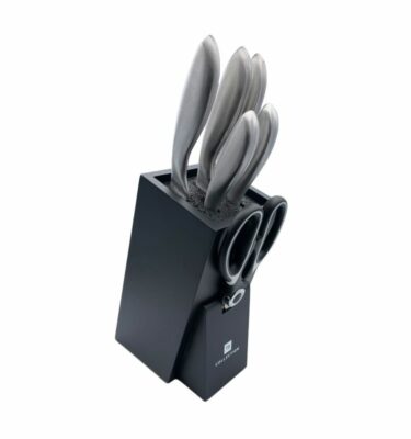 Bloc de 5 couteaux de cuisine tout inox avec paire de ciseaux