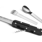 Set de couvert BIVOUAC de couleur noir avec etui. Couteau, fourchette, cuillère et tire-bouchon. Fabrication française chez TB.