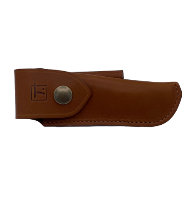 Etui cuir marron avec attache ceinture pour couteau Le Thiers pliant lame 11/12cm. Fabrication française à Saint-Remy