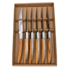 Coffret de 6 couteaux Le Thiers avec mitre inox, manches en bois d'olivier.