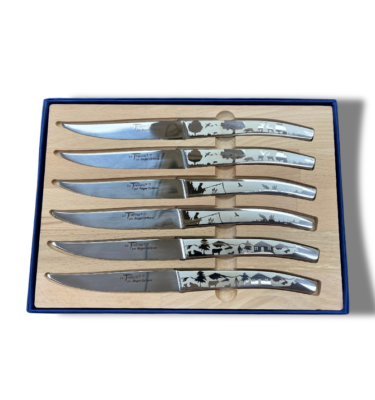 Coffret 6 couteaux Le Thiers décors PAYSAGE Roger Orfèvre